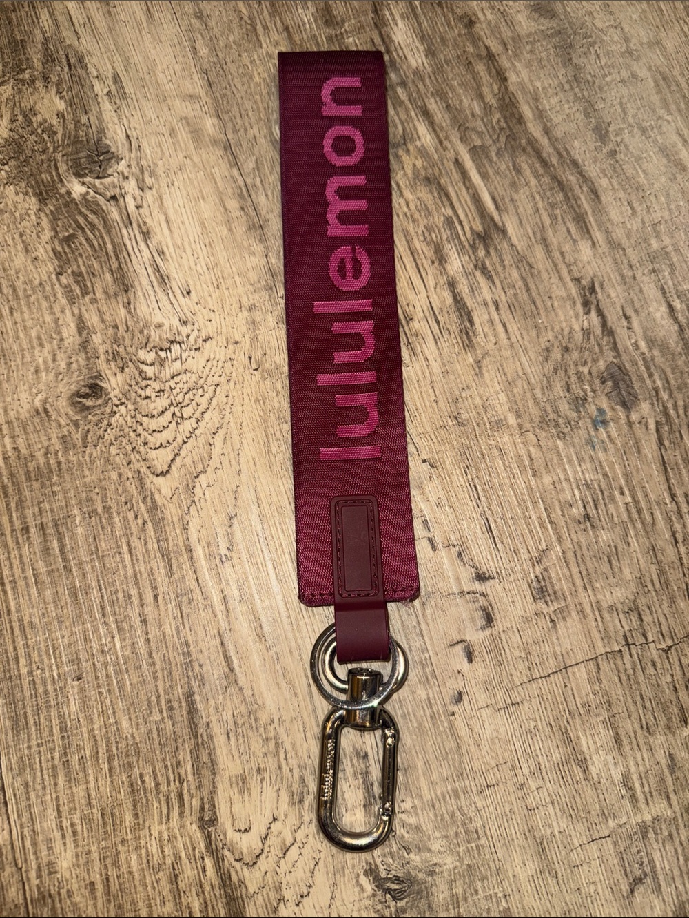 lululemon burgundy and pink Logo Wrist Key Strap